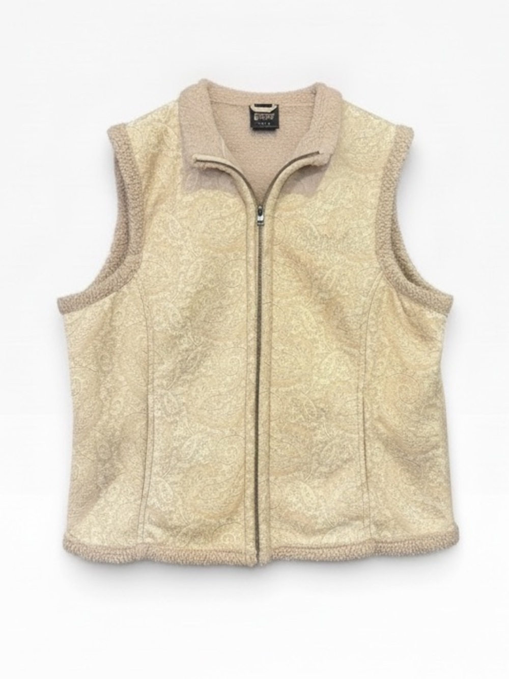 Cowgirl Hardware Beige Paisley Pattern Sherpa Lined Full Zip Vest Pockets Sz XL